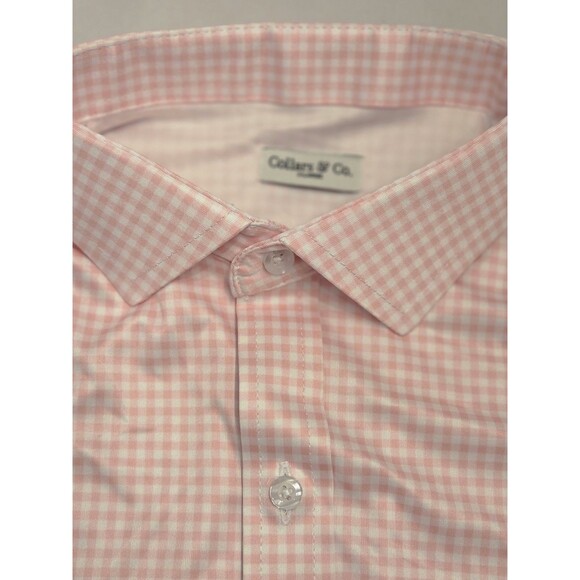 NWOT Collars & Co Men’s XL Quattro Flex Short Sleeve Pink Gingham Button Down - Picture 5 of 7